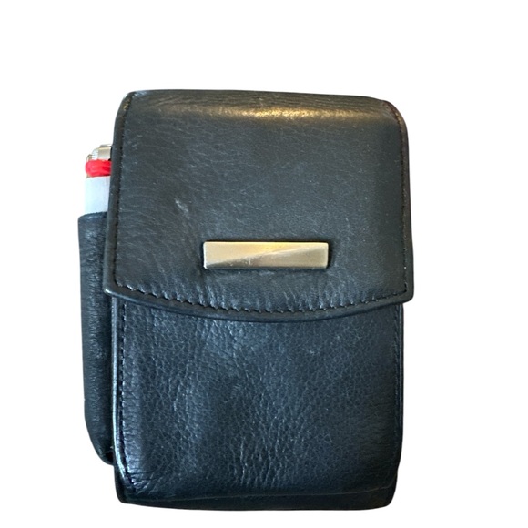 Vintage Black Leather CIG Pouch-Wallet Metal Accent - Picture 1 of 6
